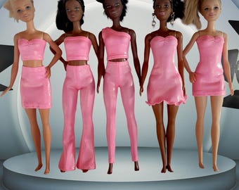 Ropa brillante de color rosa prismático para combinar y combinar, ideal para muñecas de moda modernas a escala 1/6.