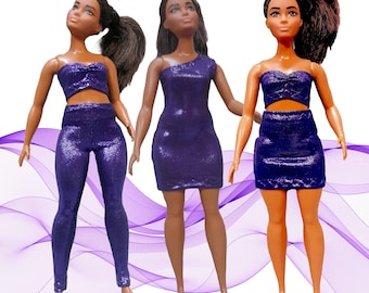 Handmade Purple Metallic Doll Clothes: 1/6 Scale Curvy Doll Outfits