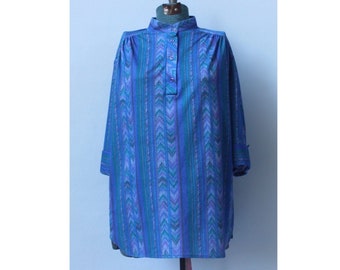 Holiday Sale! 1980s Blouse // 80s Purple Blue Green Teal Top // Stripes // Button Down