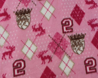 Holiday Sale! 5 Yards Pink Moose Fleece Fabric / Craft Sewing Crest / Argyle / Abercrombie / No sew Blanket /