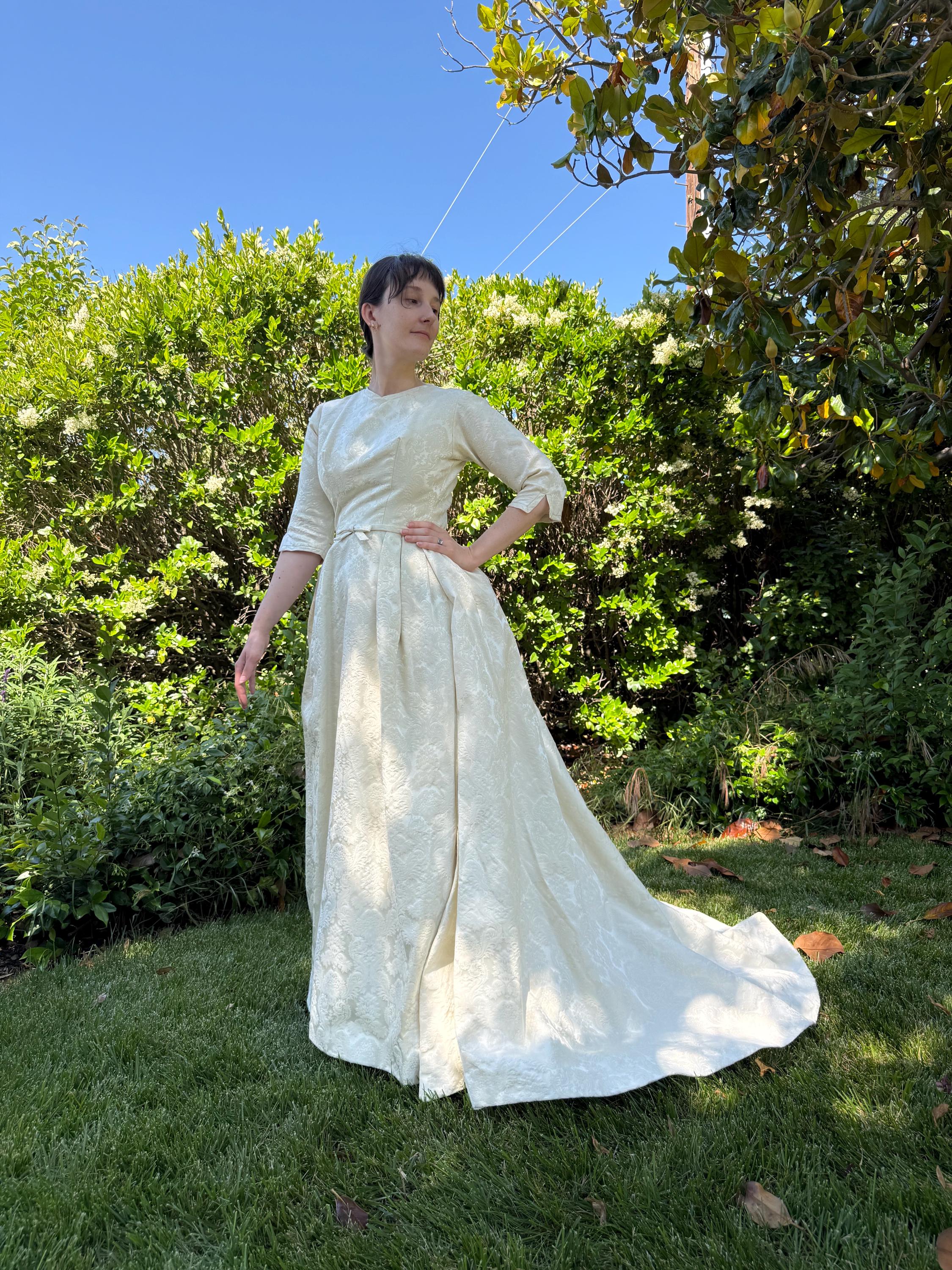 Vintage 1960s Brocade Wedding Dress: Saks Fifth Avenue Detachable Train