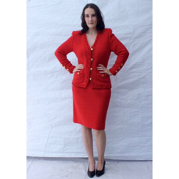 HOLIDAY SALE! Vintage Adolfo Suit / True Red Chane
