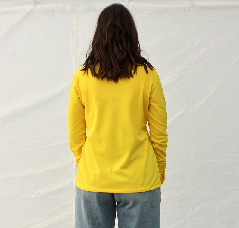Vintage 70s Bright Yellow Disco Shirt Groovy Polyester Blouse Big Collar 1970s HOLIDAY SALE