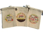 Veggie Garden Set of 3 Muslin 4x6 Gift Bags Vegetable Party Favors Thank You Just Because Seed Feed the Soul Homegrown Farmer Gardener Bag