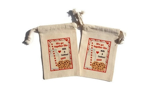 We go together like Milk & Cookies Set of 10 Muslin 4x6 Gift Bags Valentines Kids School Party Goody Bags Treats Holds Cookies Custom#s Il_570xn