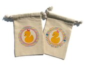 Rubber Duck Yellow Set of 10 Muslin 4X6 Gift Bags: Baby Shower Favors, Girl Birthday Party Goody Bags, Pink Bow Ducky Dots Chevron & Stripes