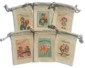 Vintage Ice Cream Cone Shop Happy Birthday Set of 6 Muslin 4x6 Favor Bags Retro Kids Soda 1950's Soda Social Goody Party Gift Bags CUSTOM #s