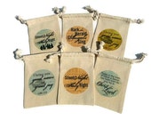 Religious Christmas Set of 6 Muslin 4x6 Gift Bags Luke 2:10-11 Bible Verses Silent Night Hark the Herald Angels Sing Hymns-Holiday Favors