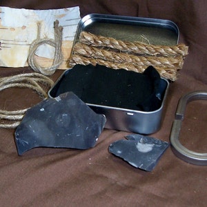 Free Extra Flint Rock with English Flint and Steel Fire Starting kit with hinged tin box/Ranger Band