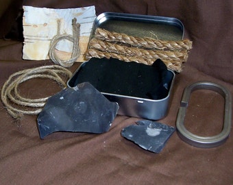 Free Extra Flint Rock with English Flint and Steel Fire Starting kit with hinged tin box/Ranger Band