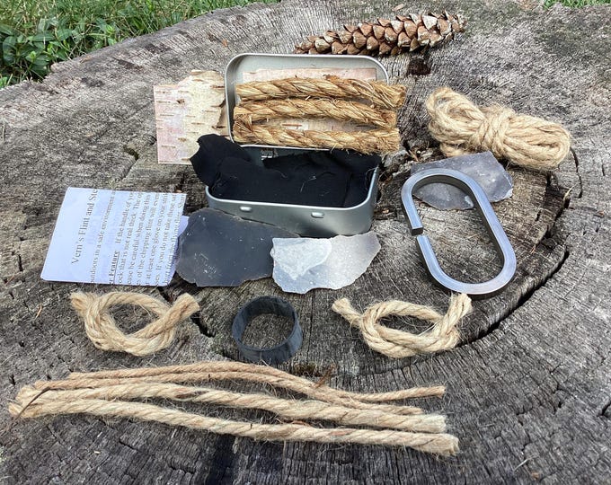 English Flint and Steel Fire Starter Kit with Tinder Box and many more items.