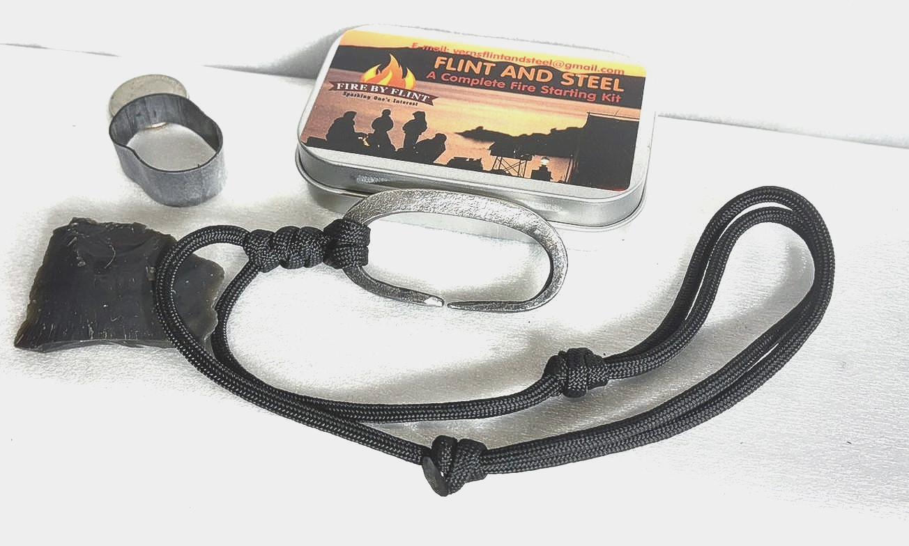 The Scout English Flint and Steel Fire Starting Kit Hand Forged , Hinged Tin, free shipping