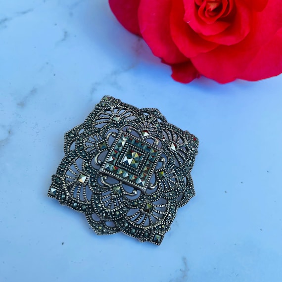 Vintage Sterling Silver Marcasite Brooch | Authent