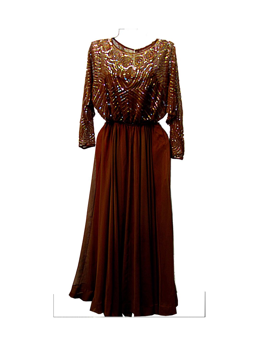 white christmas dresses Embroidery Sequin Sheer V-neckline Chiffon A-line Long Dress – Glow & Style main image 0