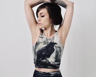 Raven Crop Top / Festival Crop Top / Rave Top / Pagan Clothing / Witch Clothing / Pole Dance Wear / Burning Man Clothing Woman