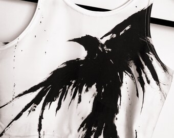 Crow Crop Top / Festival Crop Top / Rave Top / Witch Clothing / Pole Dance Wear / Burning Man Clothing Women / Raven Top / Goth Clothing