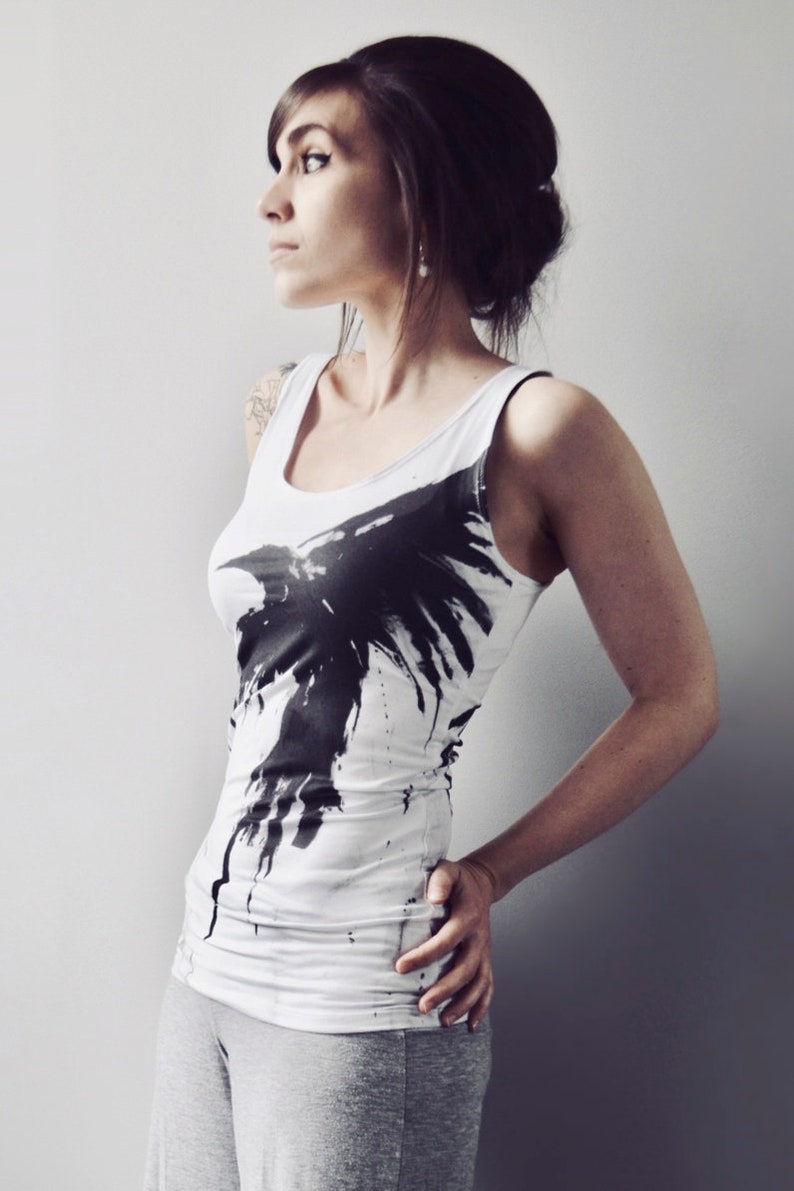 Crow Yoga Tank Top / Witch Clothing / Raven Muscle Tank / Pagan Clothing / Alternative Clothing / Burning Man Clothing Women / Goth Shirt image 1