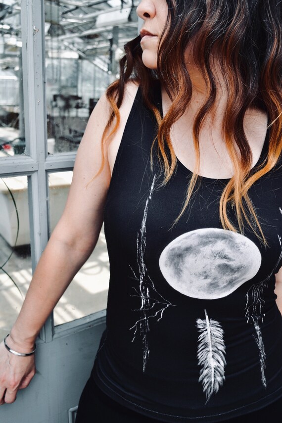 Moon Tank Top  Witch Clothing  Pagan Clothing  Phases Of The Moon  Muscle Tank  Burning Man Clothing Women  Goth Shirt