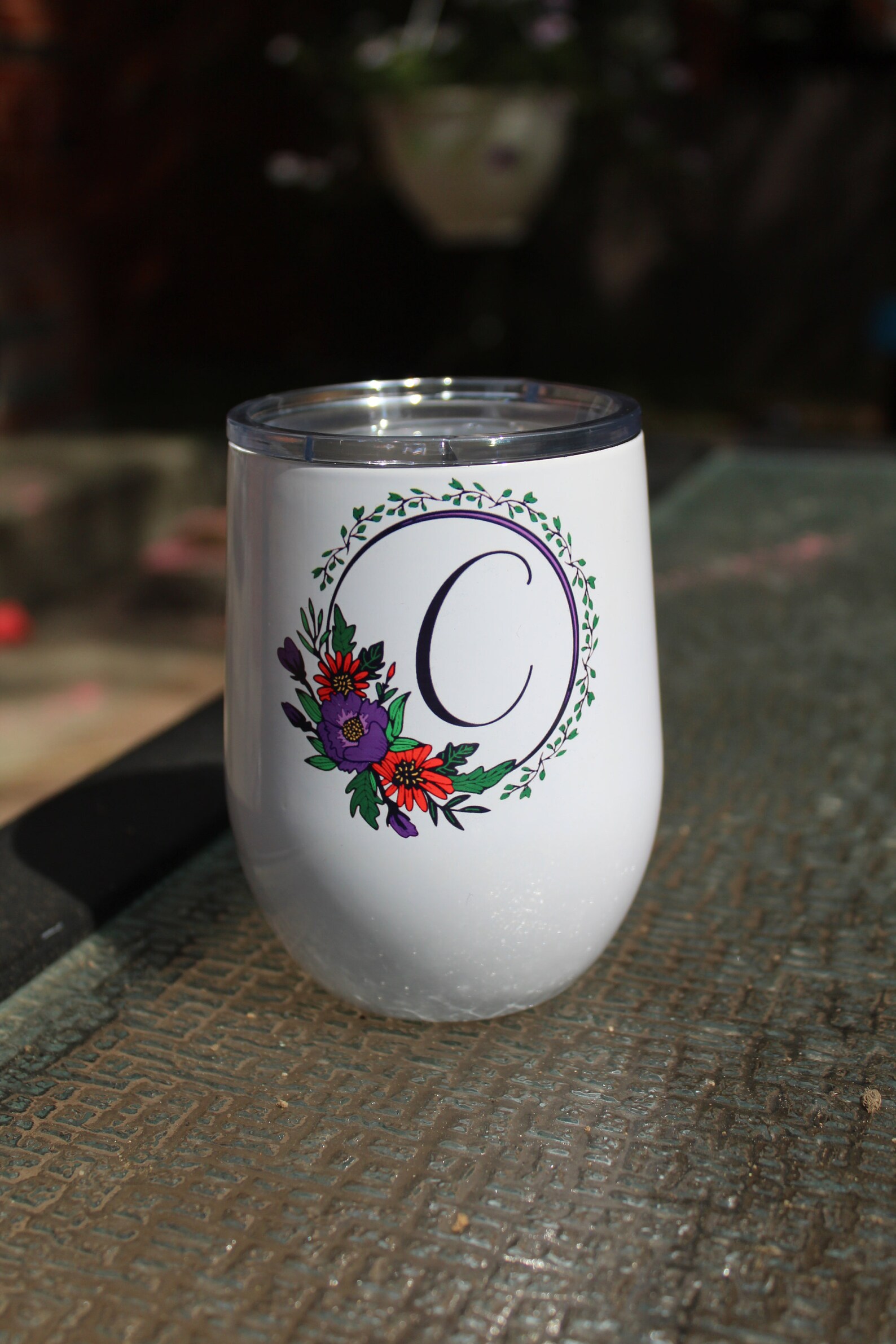 Personalized Wine Tumbler With Flowers Etsy