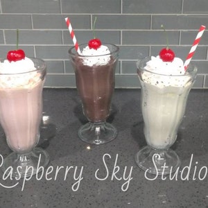 New Handmade Faux Fake Ice Cream Milkshake Vanilla Chocolate Strawberry, Old Fashioned Style Milkshake, Photo Props