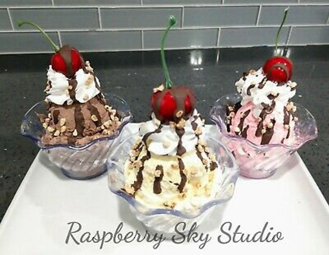 New Handmade Faux Fake Ice Cream Sundae Vanilla Chocolate Strawberry ...