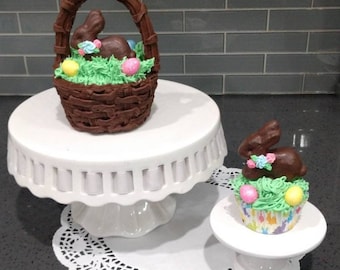 Fake Easter Cake, Fake Chocolate Bunny Cupcakes, Easter Decor, Fake Food, Prop Food, Decorative Food