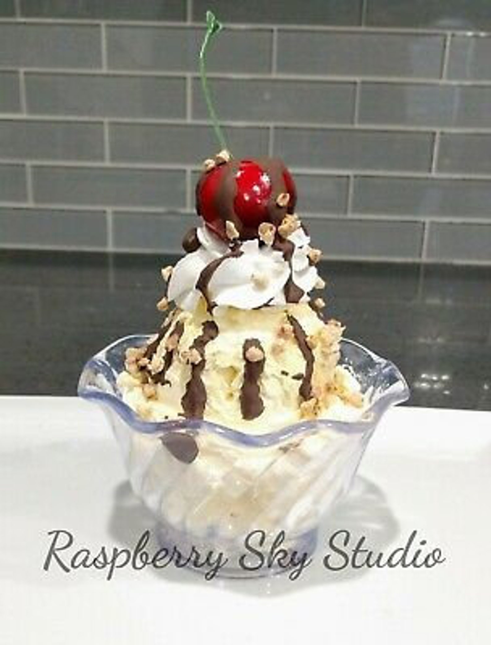 New Handmade Faux Fake Ice Cream Sundae Vanilla Chocolate Strawberry ...
