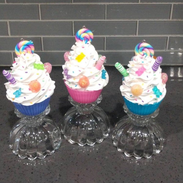 Fake Cupcake Ornament, Faux Cupcake, Lollipop Cupcakes with Sprinkles, Candy Cupcake, Candy Land, Fake Food, Prop Food, Decorative Food,