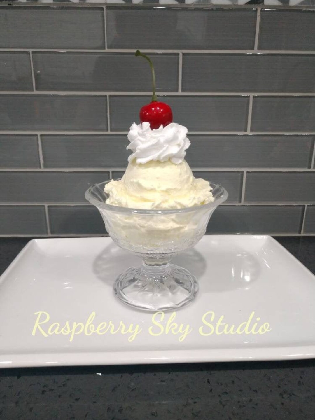 Fake Ice Cream Sundae, Fake Vanilla Ice Cream, Glass Sundae Dish, Fake ...