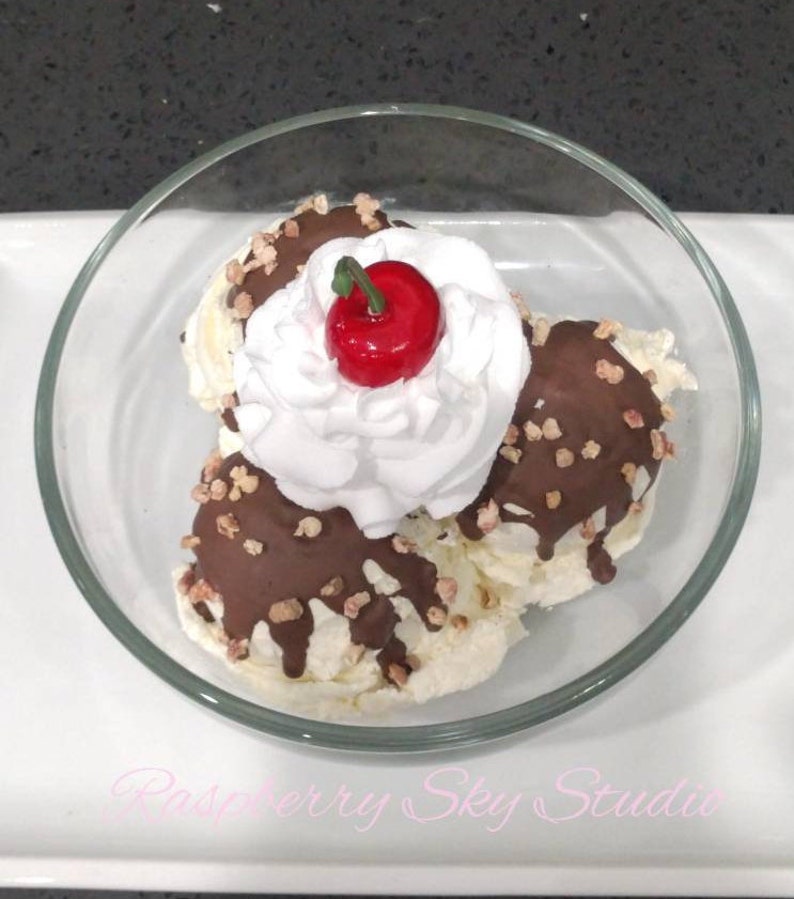 Fake 3 Scoop Ice Cream Sundae in Bowl, Fake Vanilla Ice Cream, Faux Ice ...