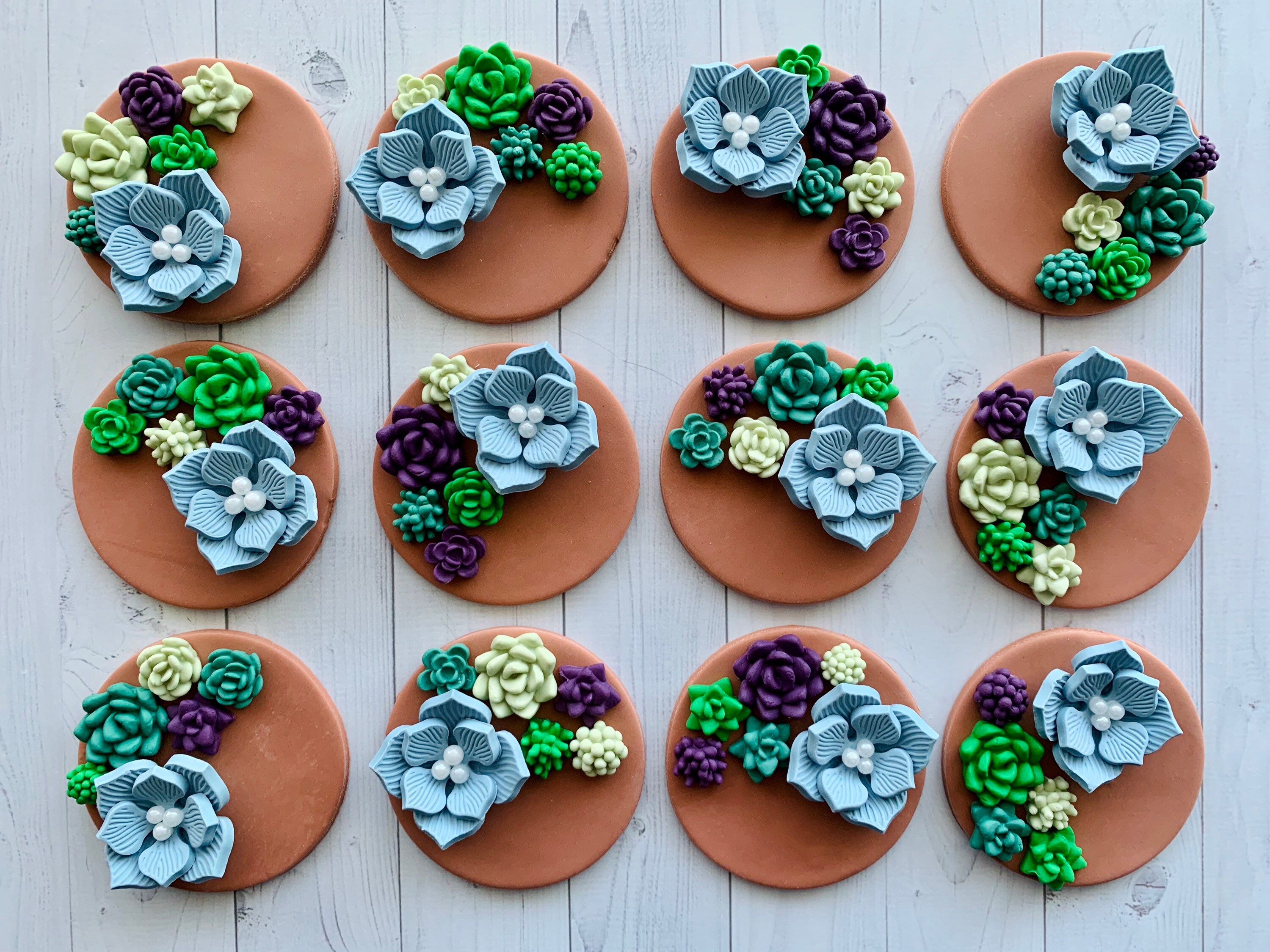 Succulent Flower Cupcake Toppers Fondant Succulents Etsy