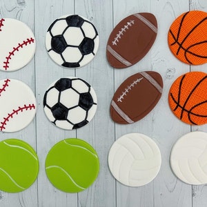 Sports Balls Fondant Cupcake Toppers, Football, Soccer Ball, Baseball, Basketball, Tennis Ball, Volleyball, Golf Ball