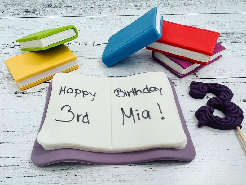 Books Fondant Books Cake Toppers Book Lover Cake Toppers Etsy
