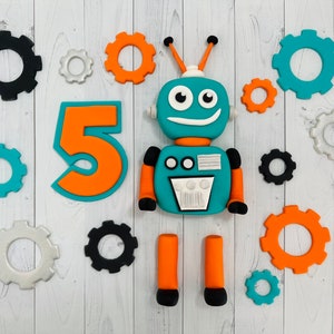 Robot, Sprockets, Gears, Robot Fondant Cake Topper, Sprockets Fondant Cake Toppers, Gears Fondant Cake Toppers, Fondant Birthday Cake Topper