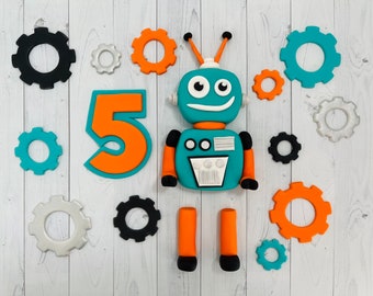 Robot, Sprockets, Gears, Robot Fondant Cake Topper, Sprockets Fondant Cake Toppers, Gears Fondant Cake Toppers, Fondant Birthday Cake Topper