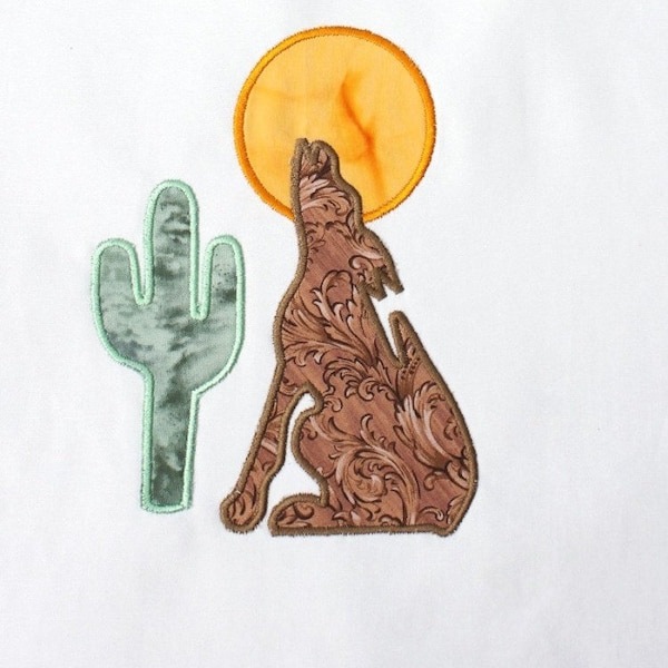 1 Machine Embroidery Applique' Design - Southwest Coyote Scene - 5x7 Hoop