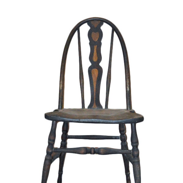 Antique Windsor Chair With Inlay hand crafted Americana Furniture Accent Chair Rustic Chic Vintage Wooden Chair Marquetry