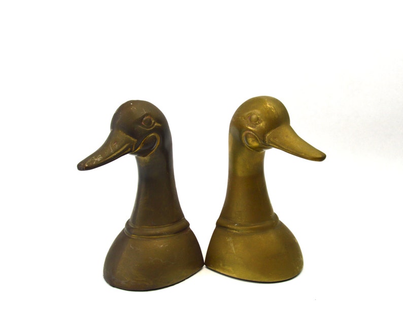 Bookends Brass Duck Busts Mid Century Duck Mallard Book Ends Etsy