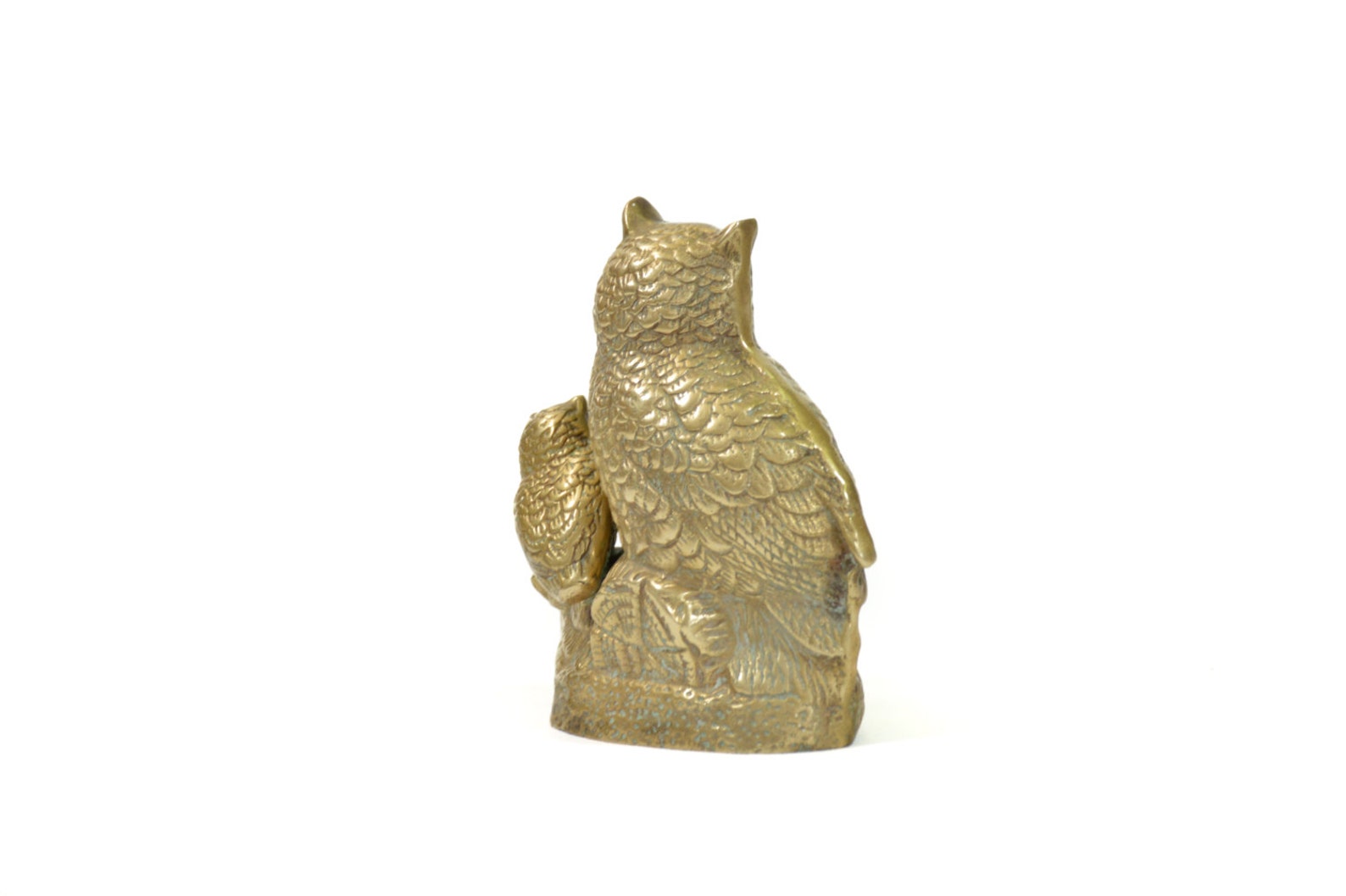 Vintage Owls Brass Statue of Mother and Owlets Nesting Bird Etsy