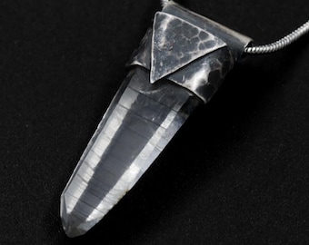 Lemurian Quartz Point Pendant: Oxidized Sterling Silver Crystal Necklace
