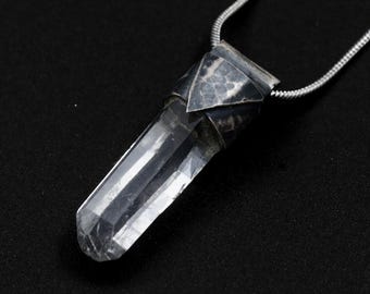 Lemurian Quartz Point Pendant: Oxidized Sterling Silver Crystal Necklace