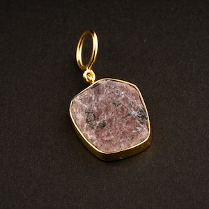 indian Ruby with lots of record keepers & black Mika inclusion pendant - Gold Plated Sterling Silver - Crystal Necklace