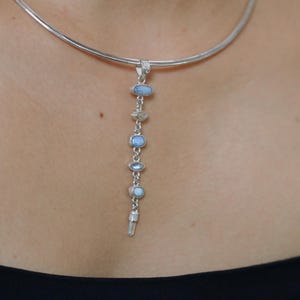 Colgante de ópalo australiano y circón: joyería de plata de ley con aguamarina y piedra lunar