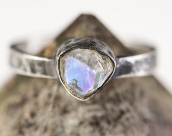 Lunar Luminescence - Sterling Silver Ring with Moonstone - Size 3 US