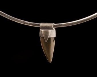 Megalodon Shark Fossil Tooth Stack Pendant textured & oxidised 925 sterling silver Crystal Necklace