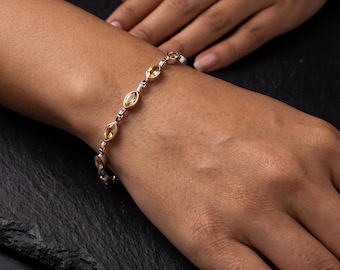 Citrine Bracelet 925 Sterling Silver Natural Non Heat Treated Faceted Marquise Gemstone Solar Plexus Chakra Jewelry Gift