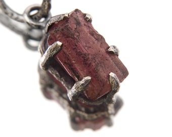 Pink Tourmaline Pendant 925 Sterling Silver Oxidized Claw Necklace Heart Chakra Libra Scorpio Gift