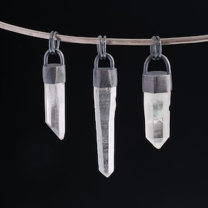 Australian Clear Quartz Point Pendant 925 Sterling Silver Oxidized Brushed Cap Hand Fossicked Crystal Necklace