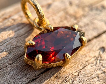 Garnet Pendant 925 Sterling Silver 18k Gold Plated Sand Textured Claw Set Marquise Necklace Root Chakra January Birthstone Gift