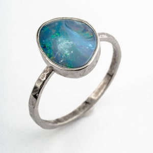 Precious Australian Opal Doublet Ring in Sterling Silver, Size 4-12 US, Elegant Textured Band, October Birthstone, Heart Chakra Jewelry